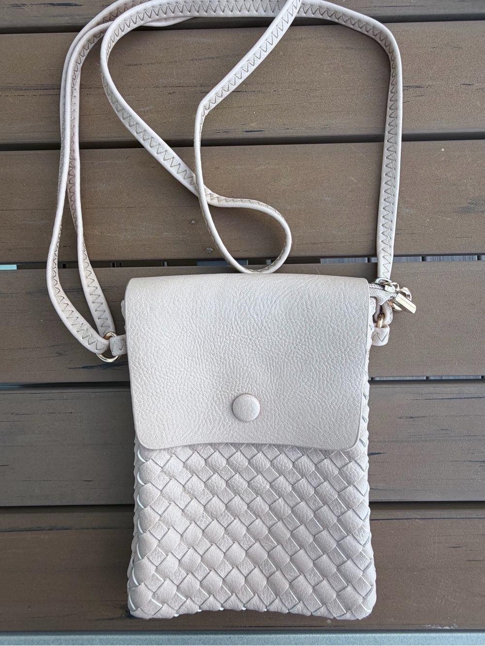 Women's Cream Woven Crossbody Phone Bag